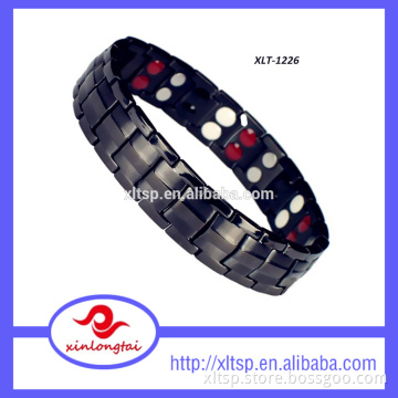 High quality black mens double 4 in 1 titanium magnetic bracelet